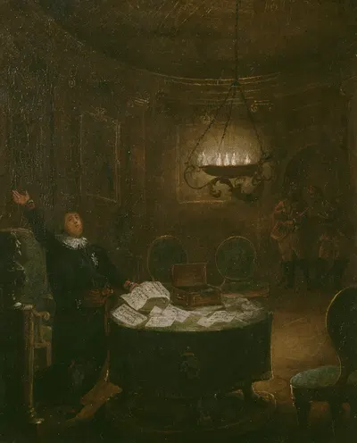 President Gustaf Adolf Reuterholm (1756-1813), opens the Armfelt letters at Stockholm Castle in 1794 by Pehr Hörberg,…