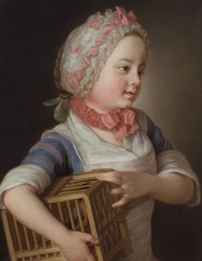 Girl with Bullfinch in a Cage by Per Krafft the Elder, 1766 — digital art print download