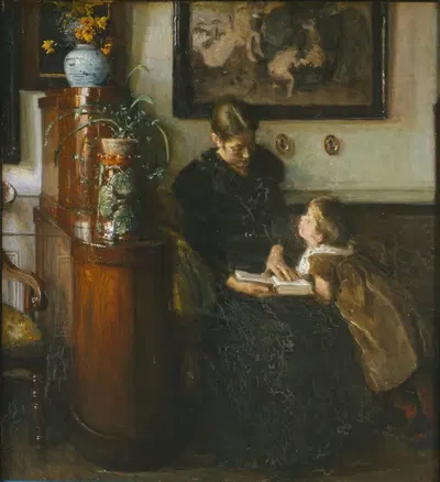 Мать должна читать художника, его жену и ребенка by Вигго Йохансен, 1893 — digital art print download