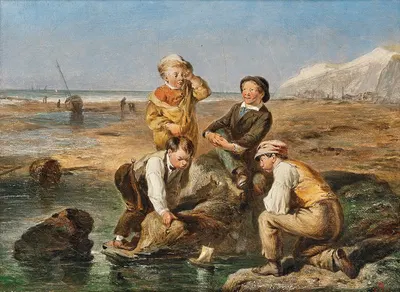 Дети на пляже by Чарльз Томас Бейл, 1866 — digital art print download