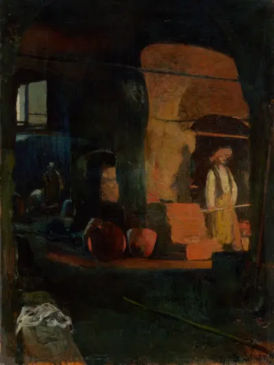 У кузницы в медной мастерской by Доминик Скутецкий, 1913 — digital art print download