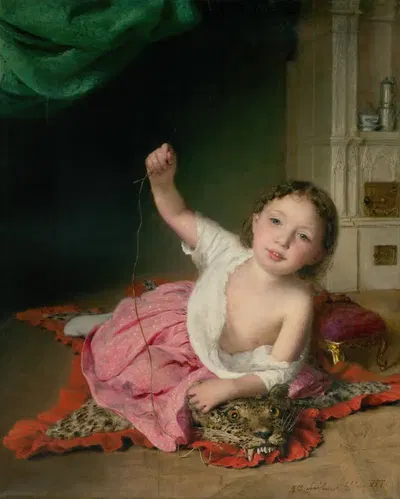 Маленькая девочка, играющая by Иоганн Баптист Рейтер, 1851 — digital art print download