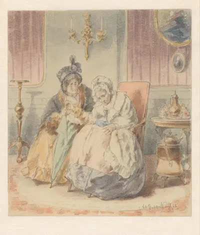 Две сидящие женщины в интерьере by Александр Хуго Баккер Корфф, 1868 — digital art print download