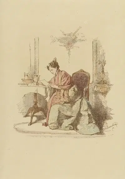 Женщина, читающая письмо за столом by Александр Хуго Баккер Корфф, 1875 — digital art print download