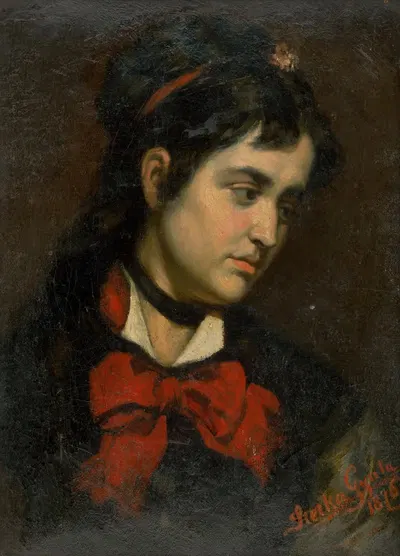 Голова девушки с красным шарфом by Гюла Штетка, 1876 — digital art print download