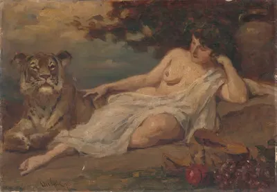 Женский акт с тигром by Юлиус Эдер, 1923 — digital art print download