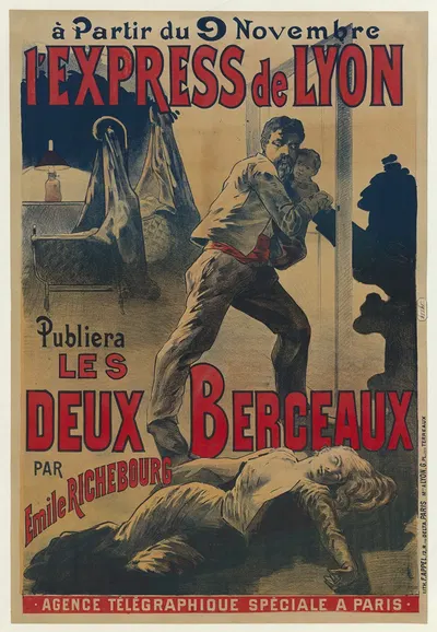 A partir du 9 novembre, l'Express de Lyon publiera, les Deux berceaux par Emile Richebourg by Lith. F. Appel, 1890 —…