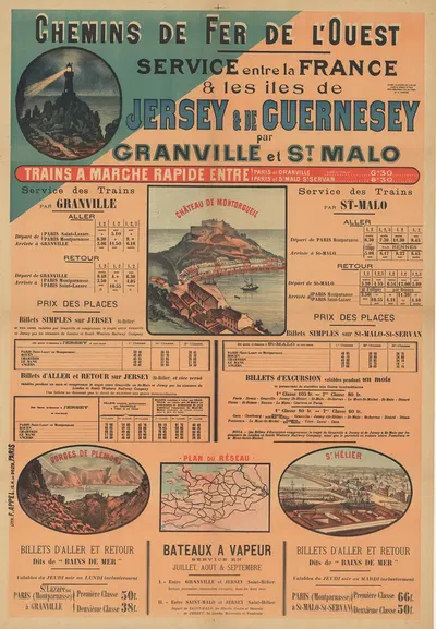 Chemins de Fer de l'Ouest. Service entre la France & les Iles de Jersey & de Guernesey par Granville et St Malo by Lith. F.…