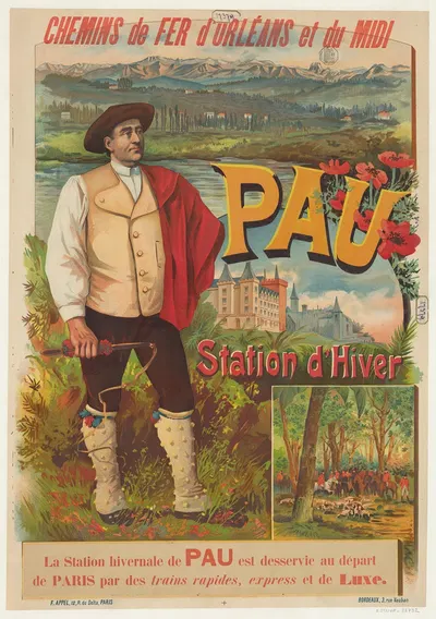 Chemins de Fer d'Orléans et du Midi. Pau, station d'hiver by Lith. F. Appel, 1890 — digital art print download