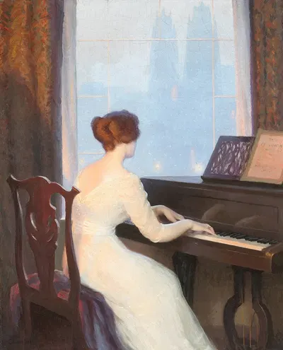 Girl Playing Piano by William Worcester Churchill, 1918 — digital art print download
