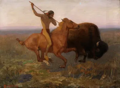 Indian Hunting Buffalo by Edwin Willard Deming — digital art print download