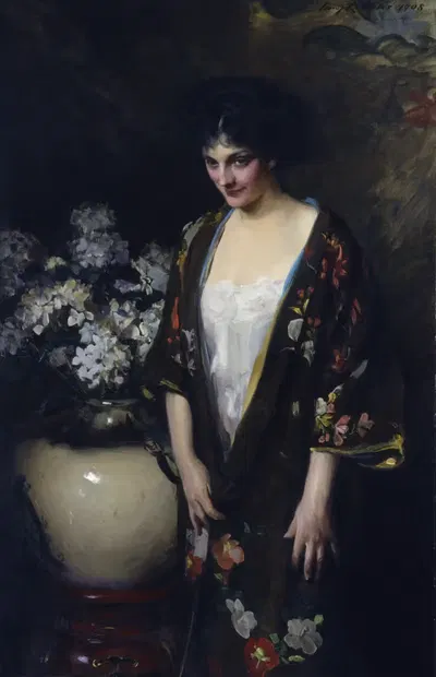 Коричневый кимоно (Портрет Кэтрин Бета ла Форк) by Ирвинг Рамсей Уайлс, 1908 — digital art print download
