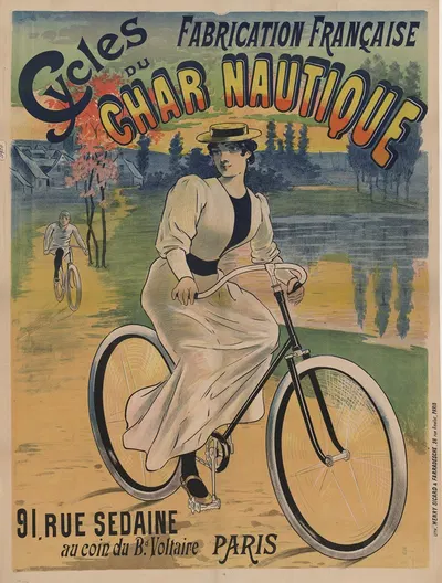 Cycles du Char nautique, fabrication française. 91, rue sedaine au coin du Bd Voltaire by lith. Henry Sicard & Farradesche,…