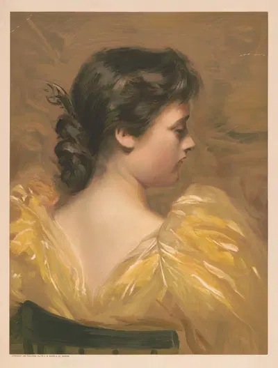 Профиль сидящей женщины в желтом платье by А.В. Элсон и Ко., 1893 — digital art print download