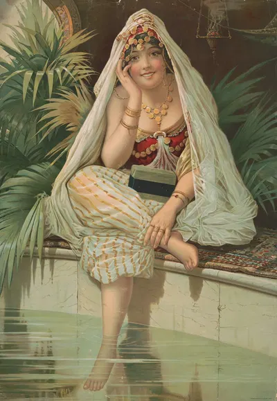 Женщина, сидящая с ногой в воде рядом с куском мыла by Американская Литографическая Компания, 1900 — digital art print…