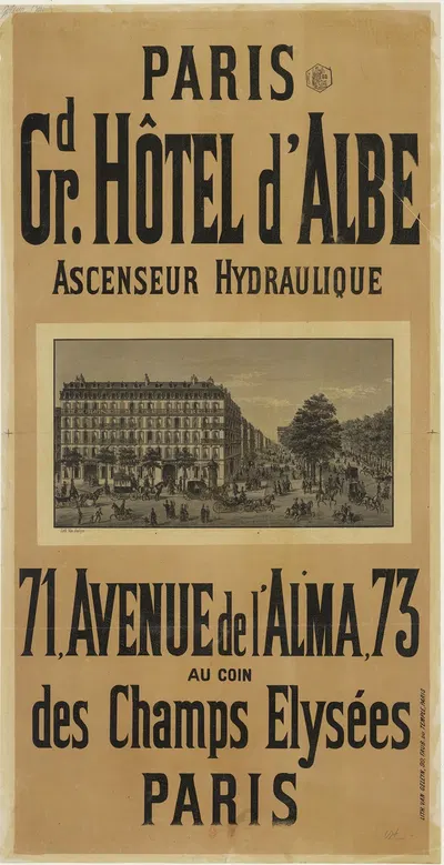 Paris. Grand Hôtel d'Albe, ascenseur hydraulique by Lith. Van Geleyn, 1875 — digital art print download