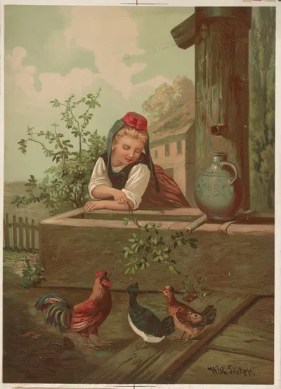 Rest at the fountain by Caldwell & Co., 1874 — digital art print download
