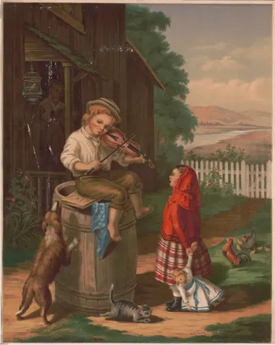 Мальчик, играющий на скрипке by Э. П. и Л. Рестейн — digital art print download