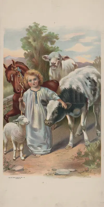 Ребёнок с ягнёнком, лошадью и коровами by Фэр Паб. Хаус, 1901 — digital art print download