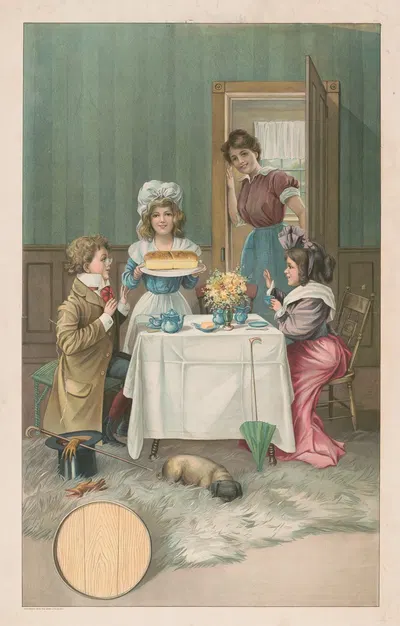 Сцена интерьера с детьми, пьющими чай и получающими хлеб by Грей Литхо. Ко, 1905 — digital art print download