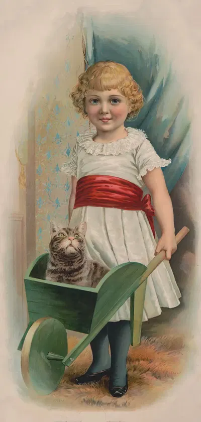 Девочка, толкающая кота в зеленом тачке by Юлий Бьен и Компания, 1896 — digital art print download