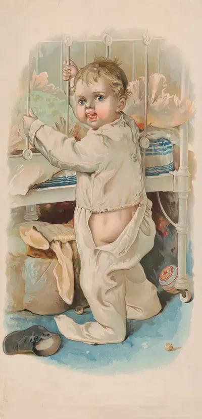 Младенец, стоящий вне кроватки by Юлий Бьен и Компания, 1896 — digital art print download