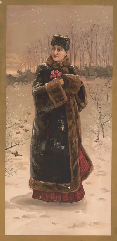 Женщина в меховом пальто с муфтой by Юлий Бьен и Компания, 1875 — digital art print download