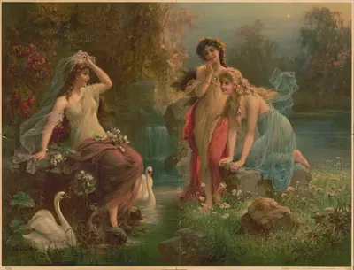 Три нимфы с лебедями by Кунстенштальтен А.Г., 1914 — digital art print download