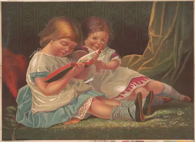 Две молодые девушки читают книгу by П. О. Викери, 1879 — digital art print download