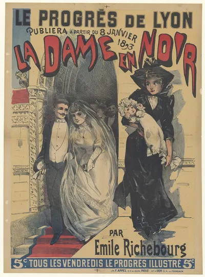 Le Progrès de Lyon publiera à partir du 8 janvier 1893, la Dame en noir par Emile Richebourg by Lucien Baylac, 1893 —…