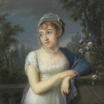 Portrait of a Woman Near a Balustrade by Jean-Baptiste-Jacques Augustin, 1804 — digital art print download