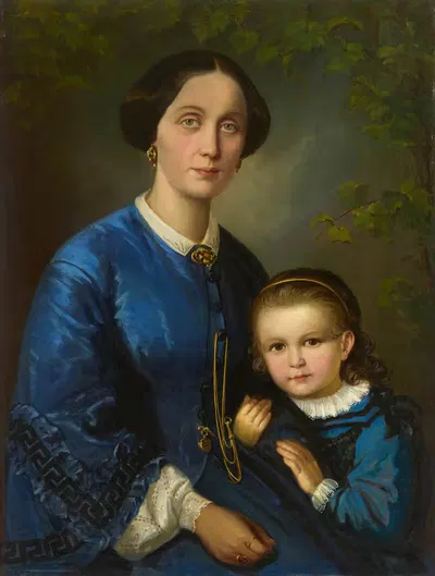 Жена художника с маленькой дочерью by Доминик Вебер, 1860 — digital art print download