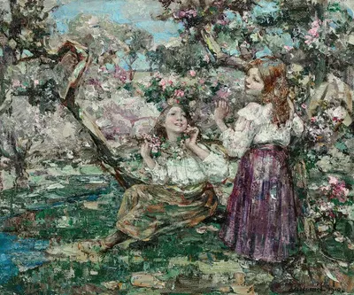 Девушки среди цветения by Эдвард Аткинсон Хорнел, 1910 — digital art print download