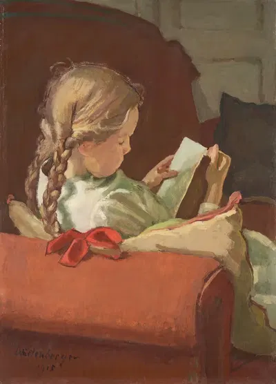 Девушка, читающая by Эрнст Вюртенбергер, 1915 — digital art print download