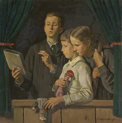 Томас, Францзепп и Моника в театре Касперле (Шоу Панч и Джуди) by Эрнст Вюртенбергер, 1920 — digital art print download