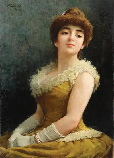 Элегантная дама в желтом платье by Фаусто Зонаро, 1886 — digital art print download