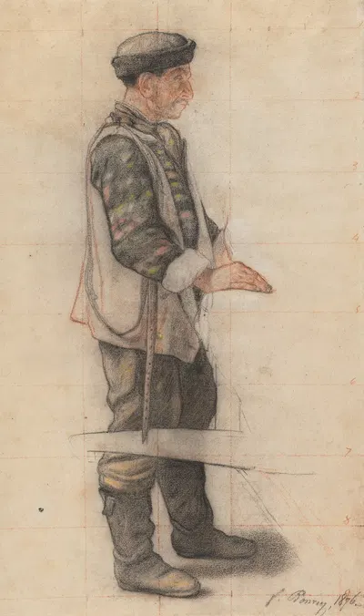Носильщик носилок (Эскиз для 'Павшего кровельщика') by Франсуа Бонвен, 1876 — digital art print download