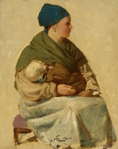 Сидящая женщина с ребенком (эскиз) by Иоганн Грунд, 1842 - 1887 — digital art print download