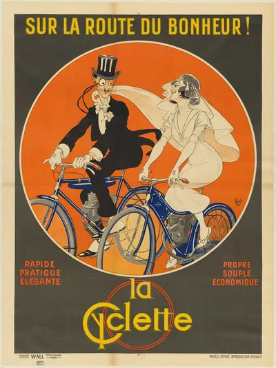 Sur la route du bonheur! La Cyclette by Мишель Либо, 1909 — digital art print download