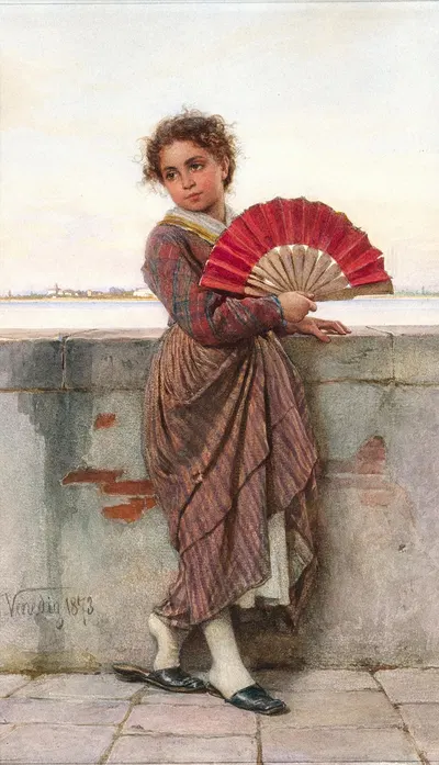 Молодая венецианка с веером by Людвиг Иоганн Пассини, 1873 — digital art print download