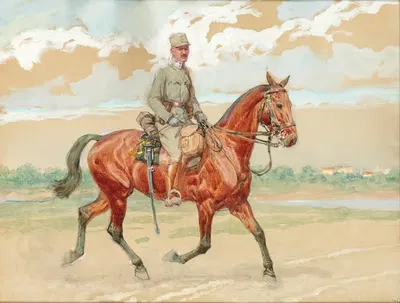 Солдат на лошади в речном пейзаже by Людвиг Кох, 1917 — digital art print download
