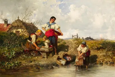 Семейная идиллия с прачками у реки by Паль Бём — digital art print download