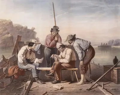 В затруднении, плотовики Миссисипи играют в карты by Клод Ренье, 1852 — digital art print download