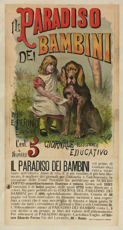Il Paradiso dei bambini giornale illustrato educativo by Ottavio Rodella Tavio, 1890 — digital art print download