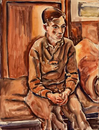 Мальчик, сидящий на кровати by Джеймс Нибби, 1936 — digital art print download