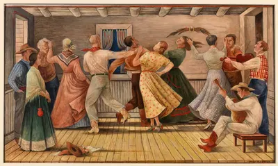 Cowboy Dance (mural study, Anson, Texas Post Office) by Jenne Magafan, 1941 — digital art print download