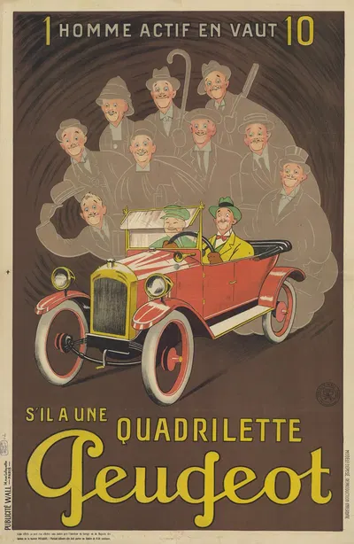 1 homme actif en vaut 10 s'il a une quadrilette Peugeot by Publicité Wall, 1925 — digital art print download