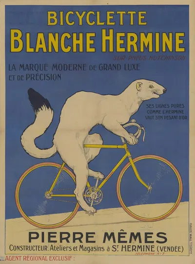 Bicyclette Blanche Hermine, sur pneu Hutchinson by Publicité Wall, 1926 — digital art print download