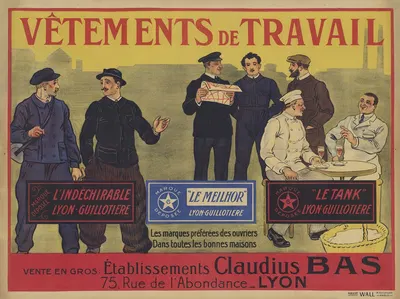 Vêtements de travail. Etablissements Claudius Bas, 75 rue de l'Abondance. Lyon by Publicité Wall, 1920 — digital art print…
