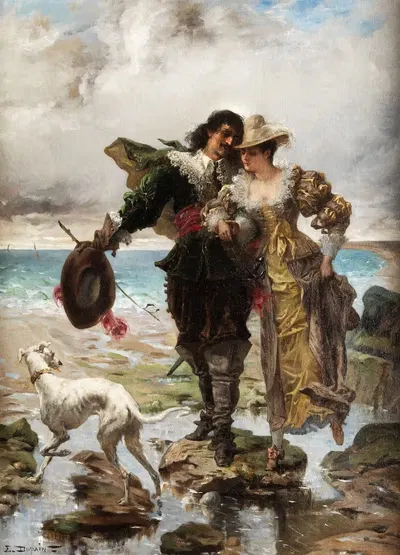 Романтическая сцена у моря by Эдмон-Луи Дюпэн — digital art print download